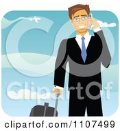 Poster, Art Print Of Happy Caucasian Business Man With Luggage Talking On A Cell Phone At An Airport