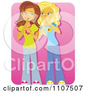 Poster, Art Print Of Two Teenage Girls Gossiping And Telling Secrets On Pink