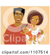 Poster, Art Print Of Happy Hispanic Mother And Father With A Baby On Pastel Orange
