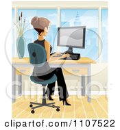 Poster, Art Print Of Brunette Businesswoman Working At Her Desk In A City Office 2