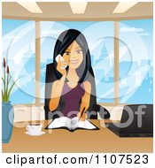 Poster, Art Print Of Happy Asian Businesswoman Taking Notes And Talking On A Phone In Her City Office