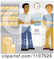 Poster, Art Print Of Male Warehouse Workers Talking By The Water Cooler
