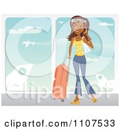 Poster, Art Print Of Happy Traveling Indian Woman Talking On Her Cell Phone At An Airport