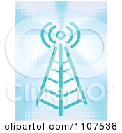 Wireless Communications Tower On Blue Halftone
