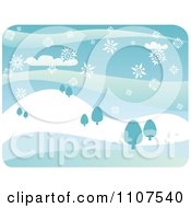 Poster, Art Print Of Snow Falling Over A Hilly Winter Landscape With Trees