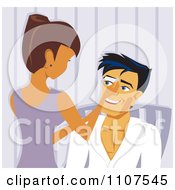 Poster, Art Print Of Woman Waxing A Mans Eyebrows In A Salon
