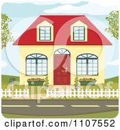 Poster, Art Print Of Cute Yellow Suburban House With A Red Roof And Door