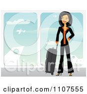 Poster, Art Print Of Happy Traveling Asian Businesswoman With Her Luggage In An Airport