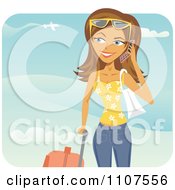Poster, Art Print Of Happy Traveling Woman Talking On Her Cell Phone At An Airport