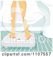 Poster, Art Print Of Woman In A Robe Standing On A Scale In A Bathroom