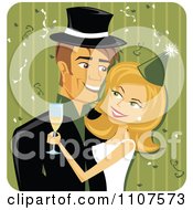 Poster, Art Print Of Happy Caucasian New Years Couple Embracing Over Green