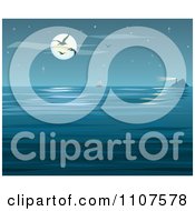 Clipart Gulls Flying Against A Full Moon Over A Lighthouse And Ocean Royalty Free Vector Illustration