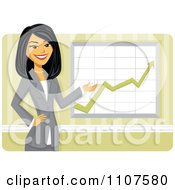 Happy Asian Businesswoman Discussing Company Growth Statistics