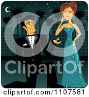 Clipart Handsome Man In A Tuxedo Kneeling To Propose To A Beautiful Woman In A Teal Dress Royalty Free Vector Illustration