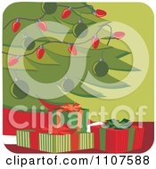 Poster, Art Print Of Wrapped Presents Under A Christmas Tree On Green