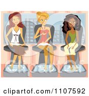 Three Girlfriends Talking And Getting Pedicures In A Salon