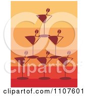 Poster, Art Print Of Pyramid Of Stacked Martini Glasses And Olives Over Gradient Orange And Red