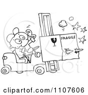 Outlined Distracted Forklift Driver Running Over A Fragile Box