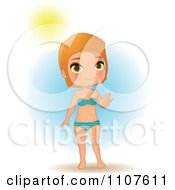 Clipart Summer Girl Waving And Wearing A Bikini On A Beach Royalty Free Vector Illustration by Melisende Vector