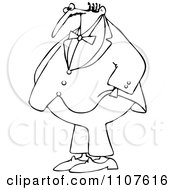 Clipart Outlined Chubby Man Wearing A Bowtie And Standing With His Hands In His Pockets Royalty Free Vector Illustration