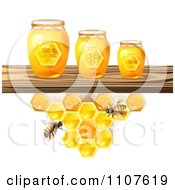 Bees And Honeycombs Under A Shelf With Jars