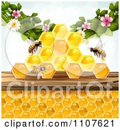 Poster, Art Print Of Bees And Honeycombs With Flowers 1