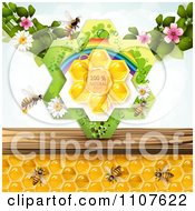 Poster, Art Print Of Bees And Honeycombs With Flowers And Natural Label