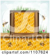 Poster, Art Print Of Bees And Honeycombs In A Wood Box With Grass And Sky 1