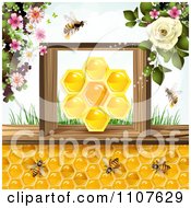 Poster, Art Print Of Bees And Honeycombs With Flowers 2