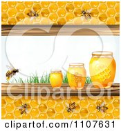 Poster, Art Print Of Bees And Honeycombs Bordering Three Jars And Grass