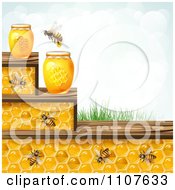 Bee And Honeycomb Steps With Jars Grass And Sky
