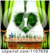 Poster, Art Print Of Butterfly And Brick Background With A Grassy Key Hole Heart And Drapes