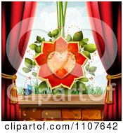 Poster, Art Print Of Butterfly And Brick Background With A Rose Heart And Drapes