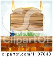 Clipart Butterfly And Brick Background With A Wood Sign Royalty Free Vector Illustration