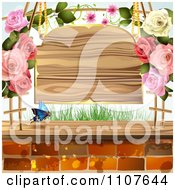 Butterfly And Brick Background With Roses And A Sign