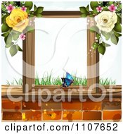 Poster, Art Print Of Butterfly And Brick Background With Roses 1