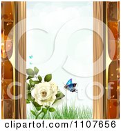 Poster, Art Print Of Butterfly And Brick Background With Roses 5