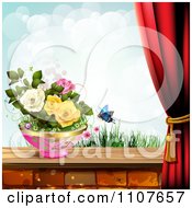 Poster, Art Print Of Butterfly And Brick Background With Drapes And Roses 4