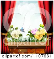 Butterfly And Brick Background With Drapes And Roses 1