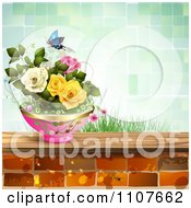 Poster, Art Print Of Butterfly And Brick Background With Roses 8
