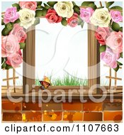 Poster, Art Print Of Butterfly And Brick Background With Roses 7