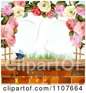 Poster, Art Print Of Butterfly And Brick Background With Roses 6