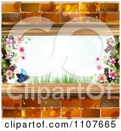 Poster, Art Print Of Butterfly And Brick Background With Blossoms 1