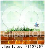 Poster, Art Print Of Butterfly And Brick Background With A Cricket And Green Tiles