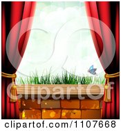 Butterfly And Brick Background With Drapes And Grass