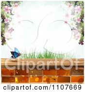 Poster, Art Print Of Butterfly And Brick Background With Blossoms 2
