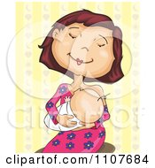 Clipart Happy Mother Breast Feeding Her Baby Over Yellow Stripes Royalty Free Vector Illustration by David Rey