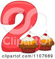 Clipart Number Two With 2 Cupcakes Royalty Free Vector Illustration
