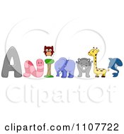 Poster, Art Print Of The Word Animals With A Worm Owl Elephant Rhino Giraffe And Shark