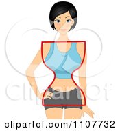 Clipart Happy Black Haired Woman With An Hour Glass Figure Royalty Free Vector Illustration